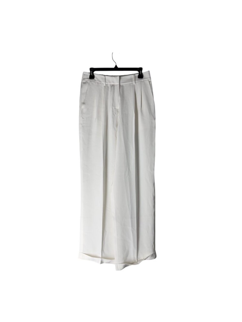 Lilysilk Ivory Satin 100% Mulberry Silk Cuffed Wide Leg Trouser Pants Womens 12
